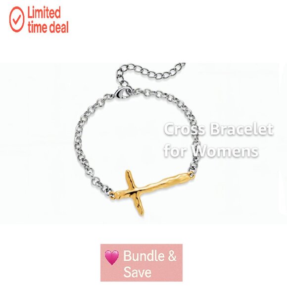 Adjustable Link Chain Bracelet with Textured Cross Pendant for Women - Picture 8 of 8